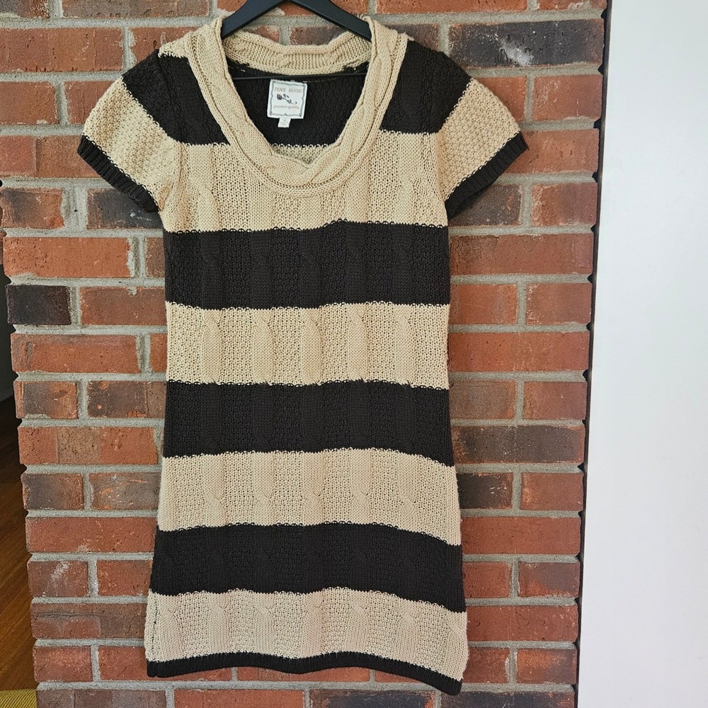 PINK ROSE | Brown Tan Striped Cable Knit Sweater Dress Vintage Y2K